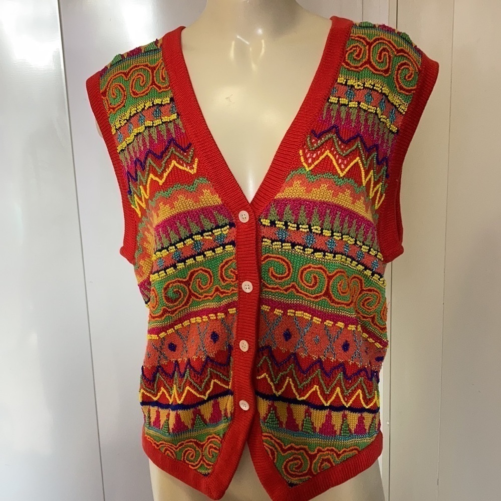 𝅺DKNY artsy beaded vintage 90 vest Large - Picture 7 of 12